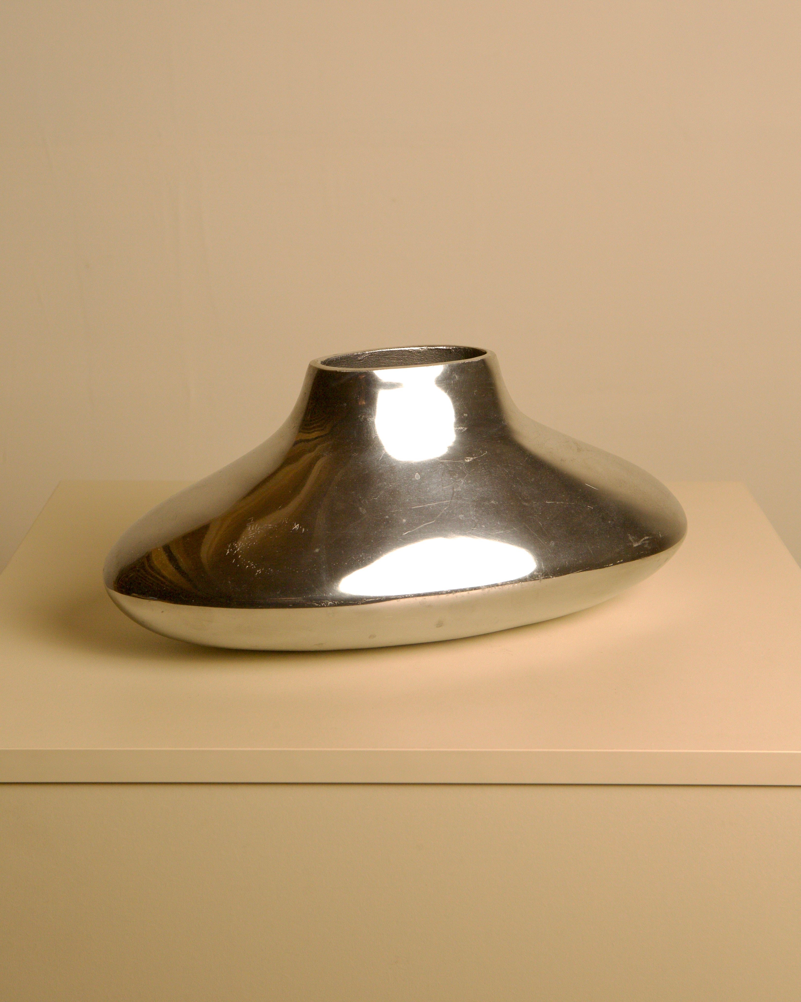 1980s Flat Cast Aluminum Vase