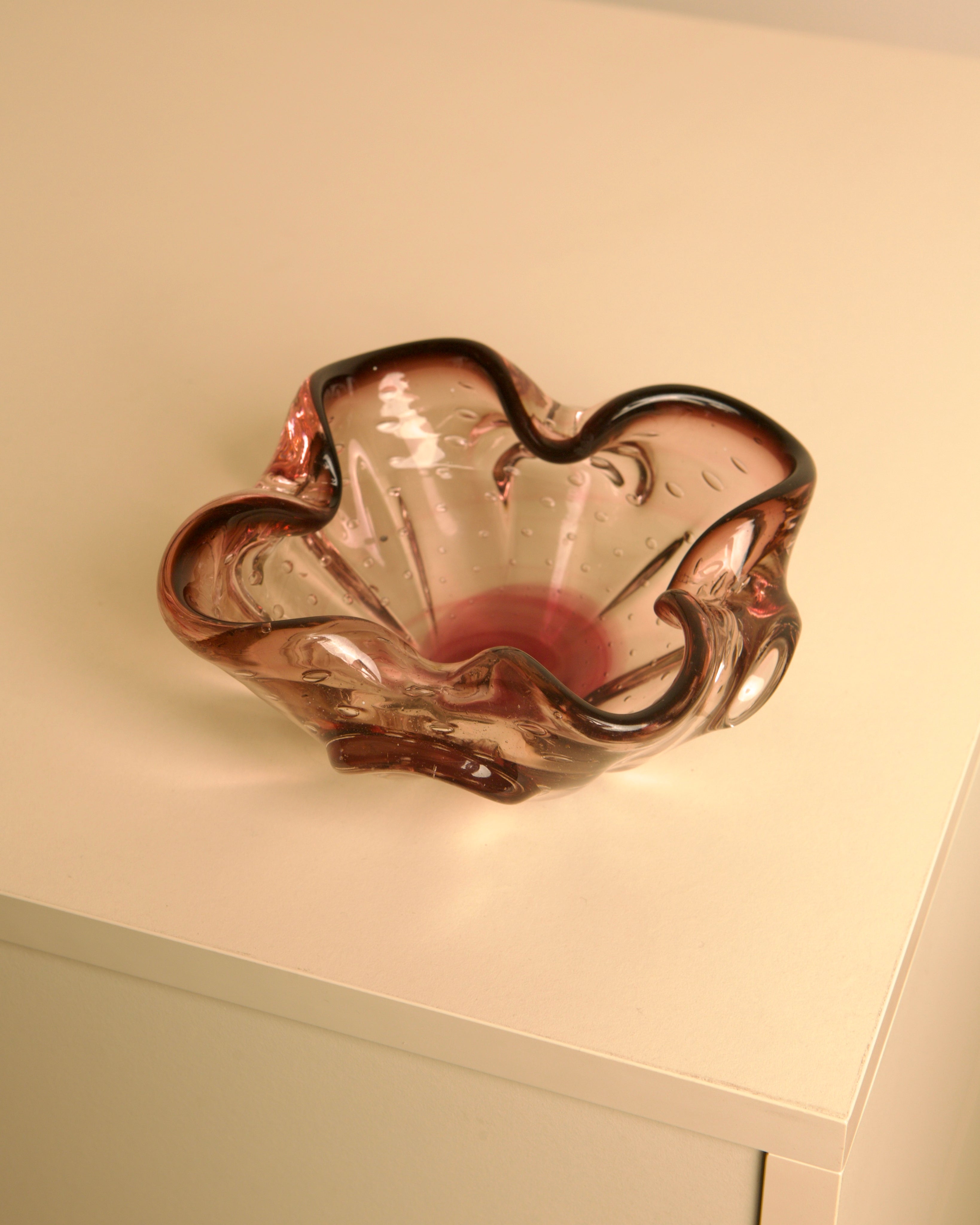 Amber Murano Glass Flower Ashtray