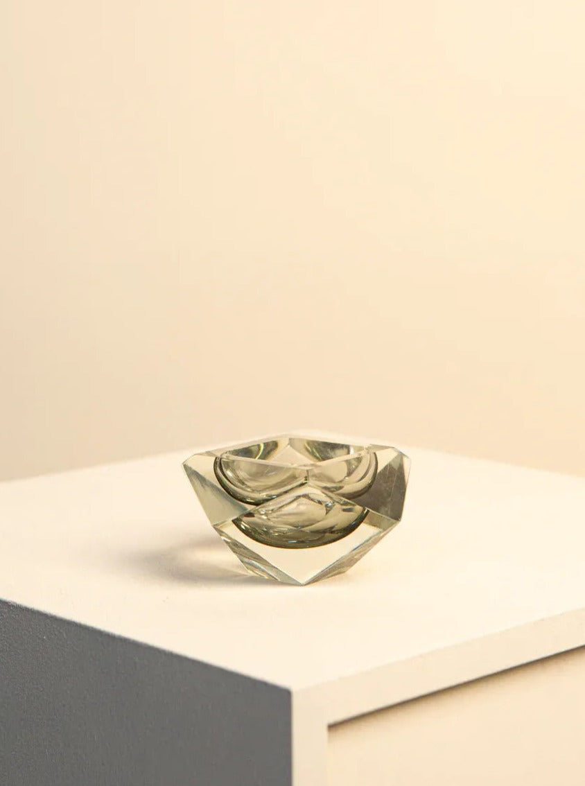 Black Faceted Glass Catchall Ashtray