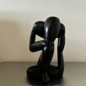 Black Wooden Thinker Sculpture