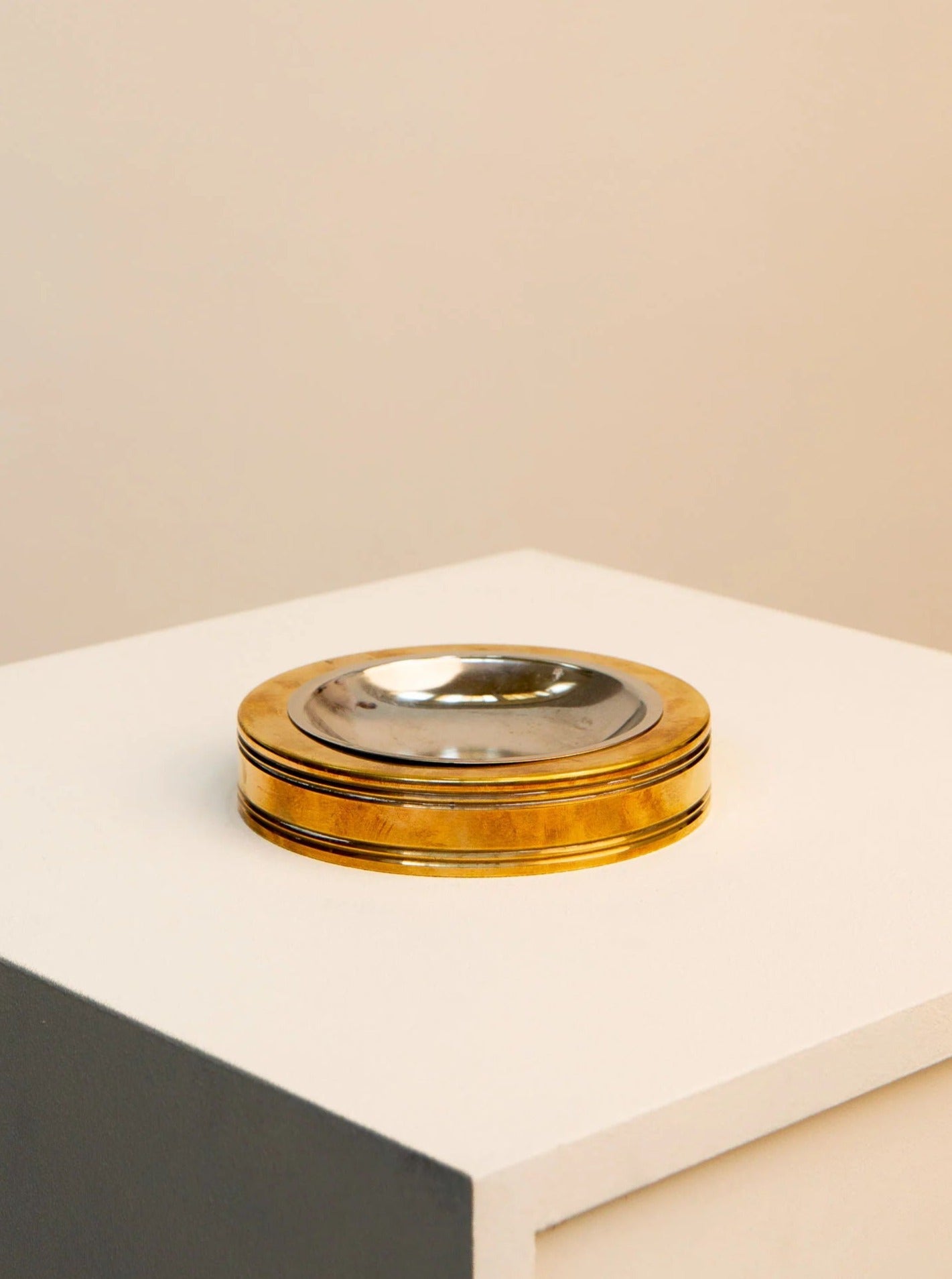 Round Silver And Brass Catchall Tray