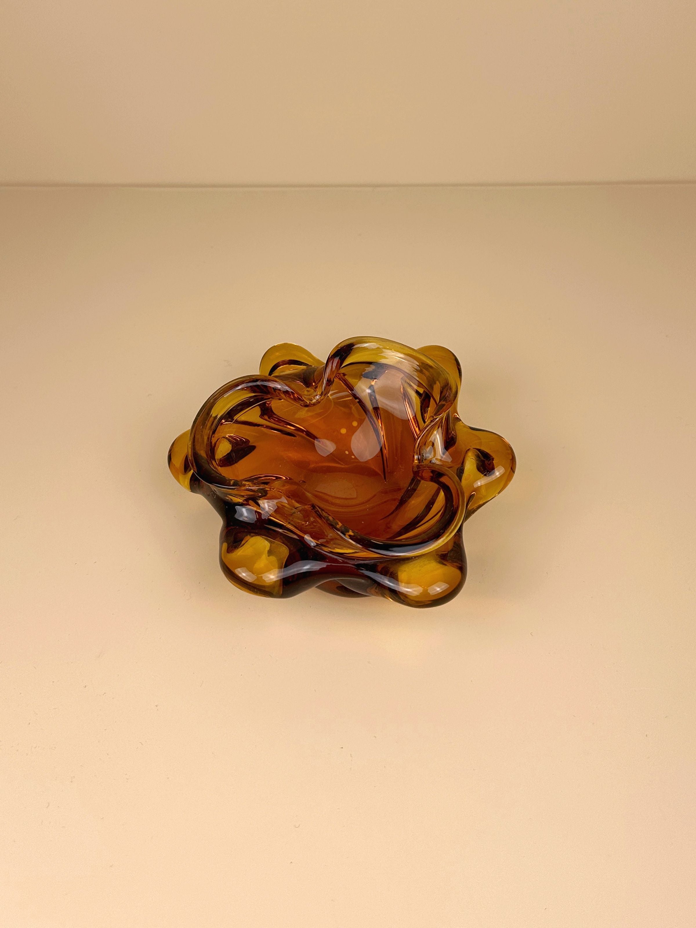 Amber Bohemian Glass Ashtray - Image 2