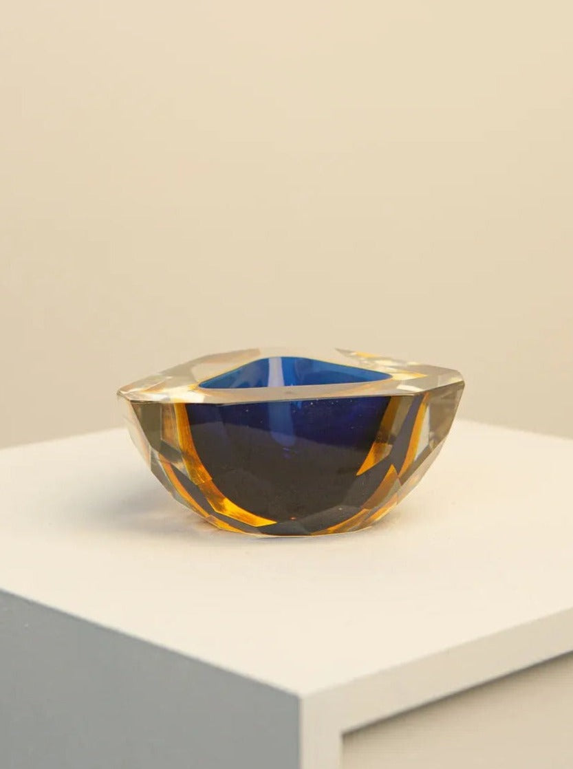 Blue Yellow Glass Catchall Ashtray