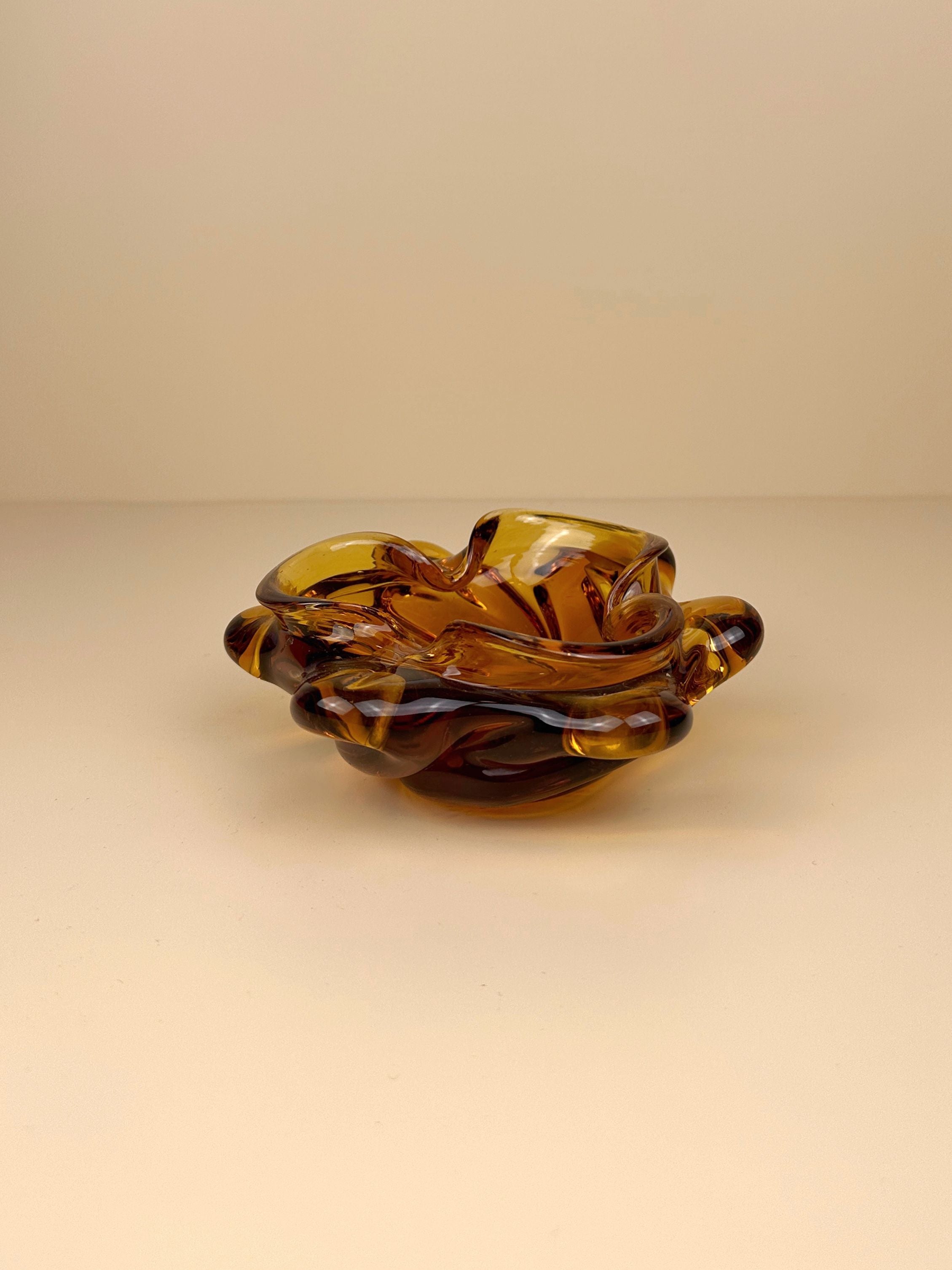 Amber Bohemian Glass Ashtray