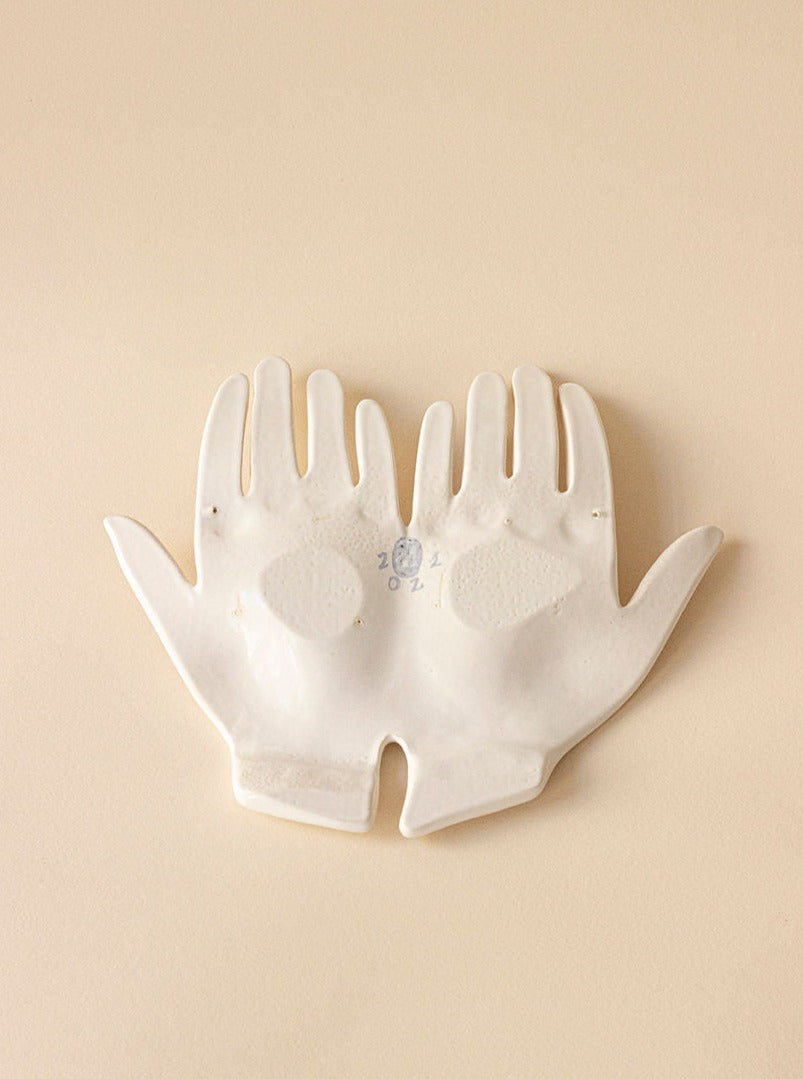 White Double Hand Ceramic Trinket Tray - Image 3