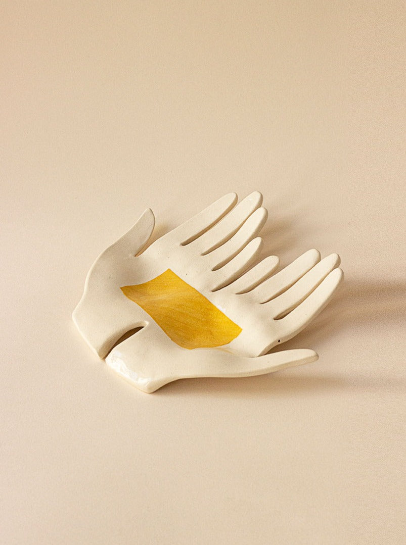 Yellow Double Hand Ceramic Tray