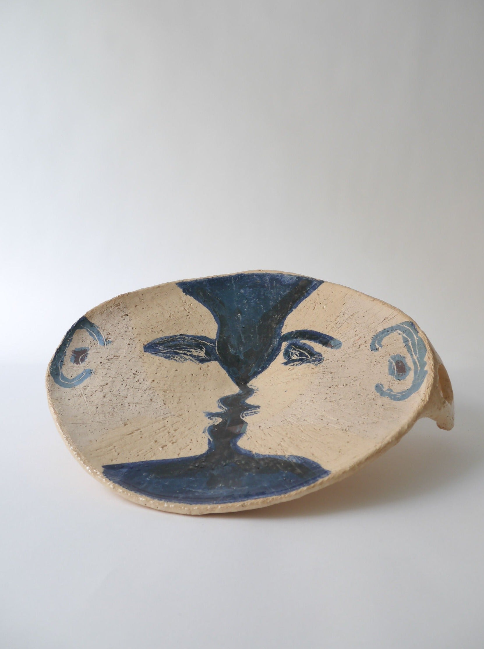 Hand-Painted Face Ceramic Display Plate