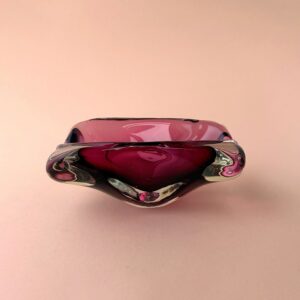 Large Cherry Red Glass Bowl from Bohemia 1970s