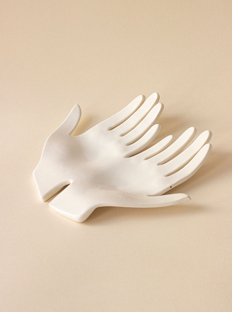 White Double Hand Ceramic Trinket Tray - Image 2