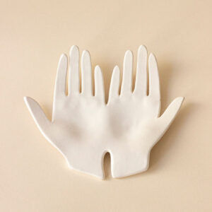 White Double Hand Ceramic Trinket Tray