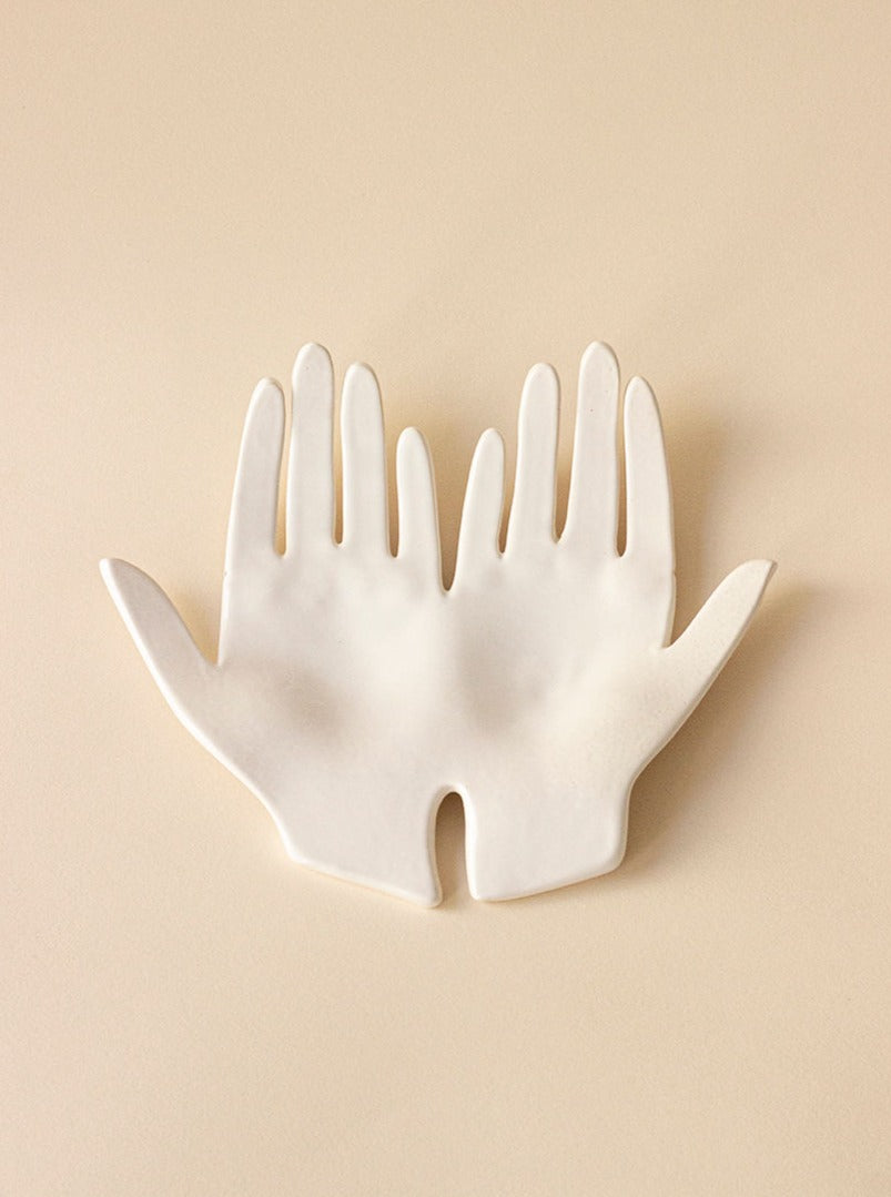 White Double Hand Ceramic Trinket Tray