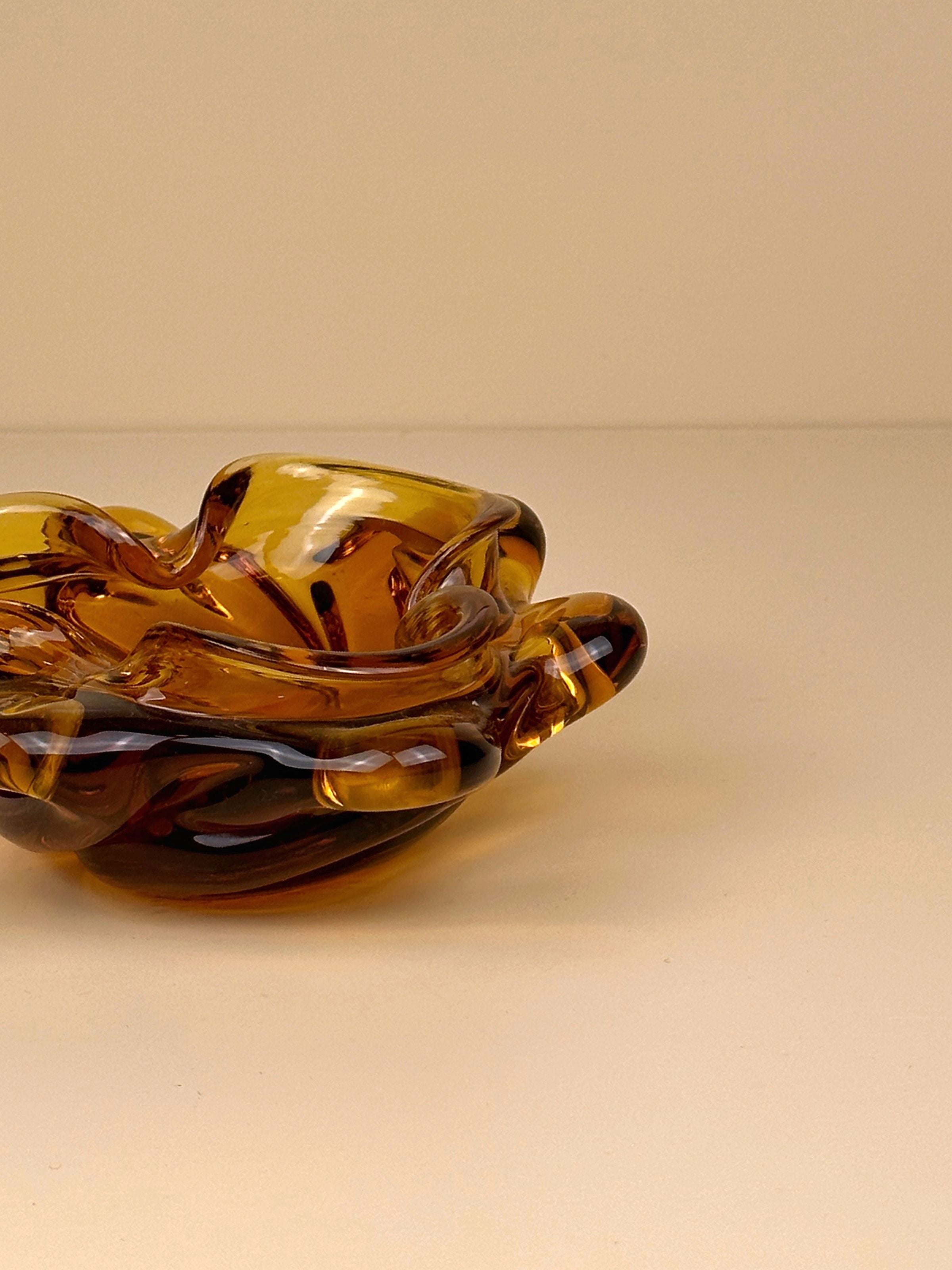 Amber Bohemian Glass Ashtray - Image 3