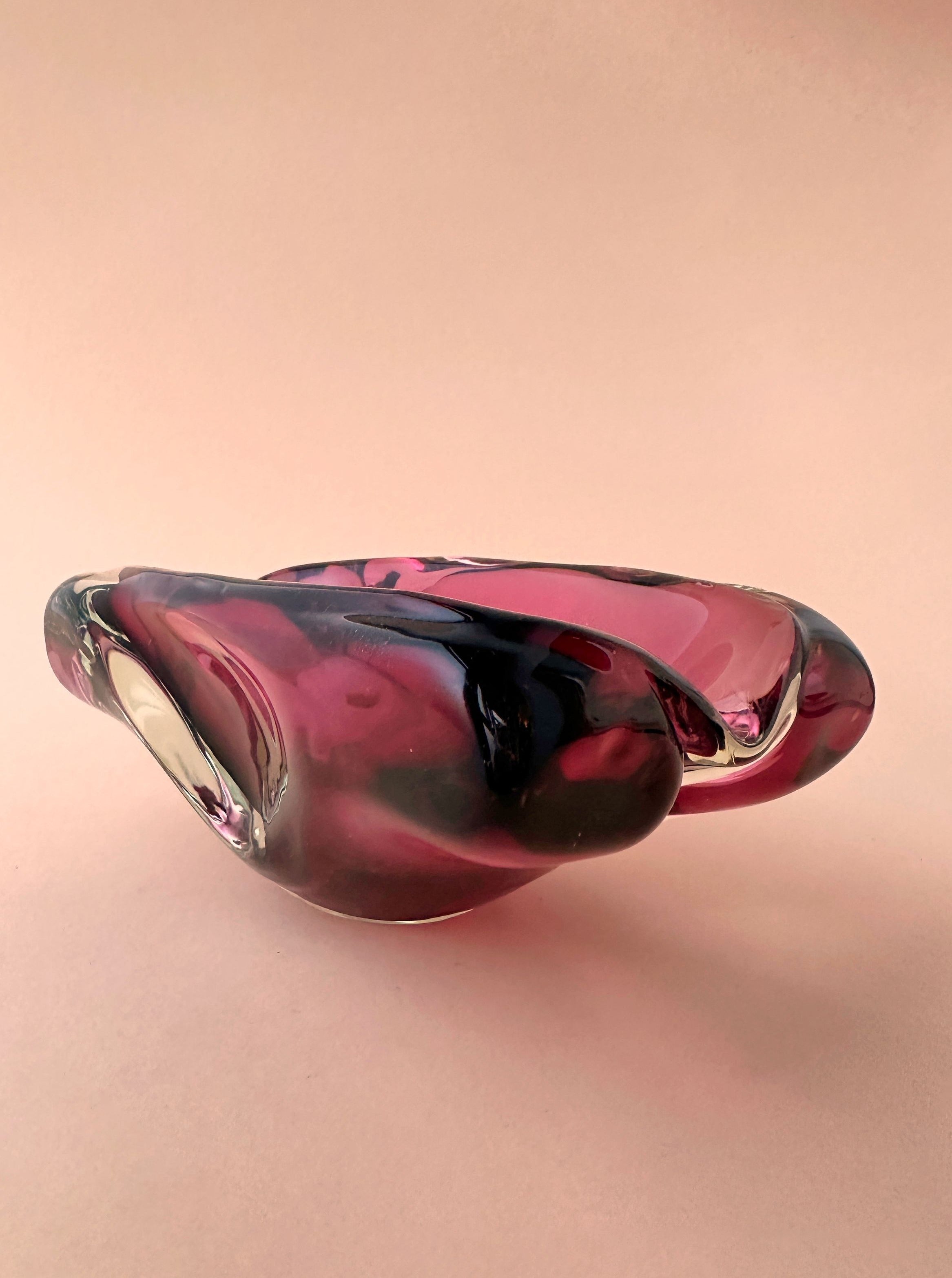 Large Cherry Red Glass Bowl from Bohemia 1970s - Image 3