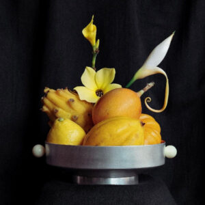 Silver-Plated Brass Fruit Bowl With Stone Handles