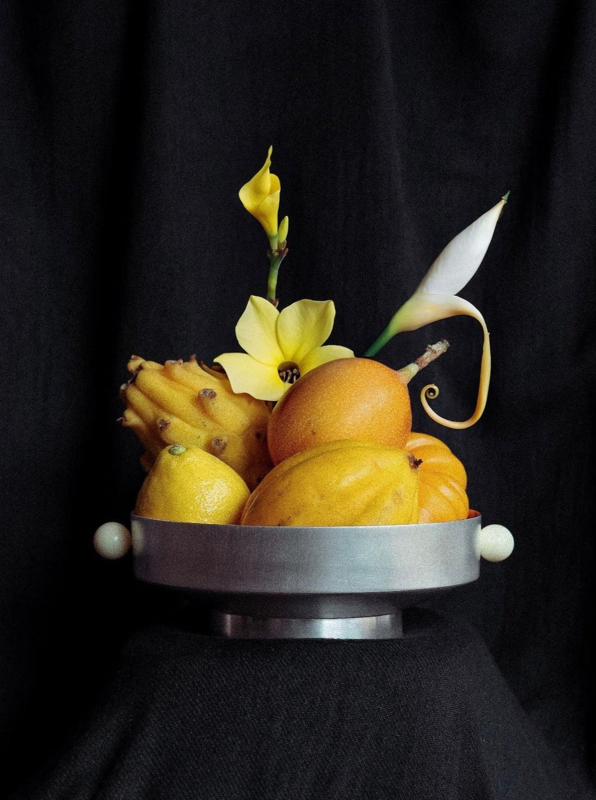 Silver-Plated Brass Fruit Bowl With Stone Handles