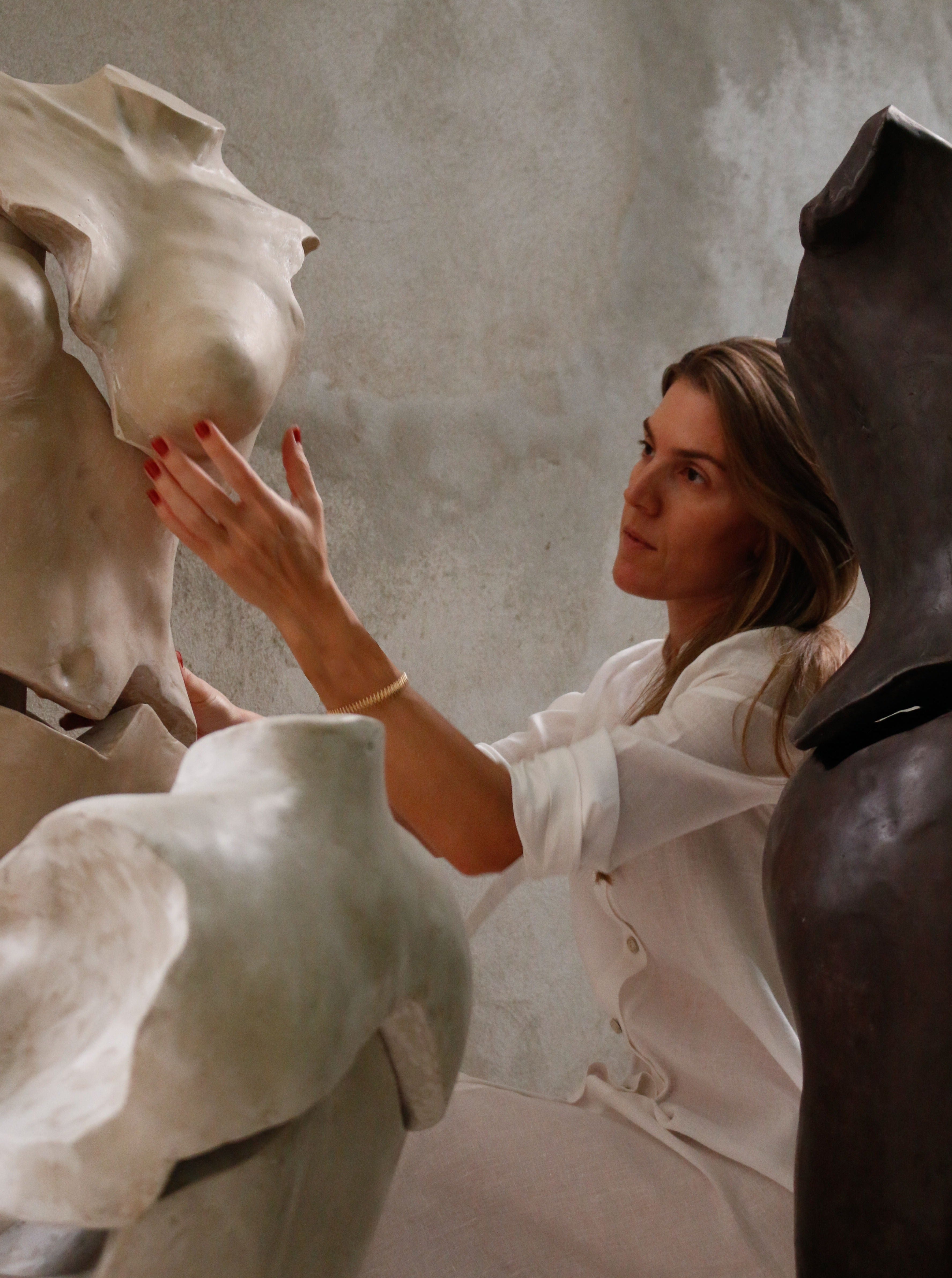 Resin and Stone Female Figure Sculpture - Image 3
