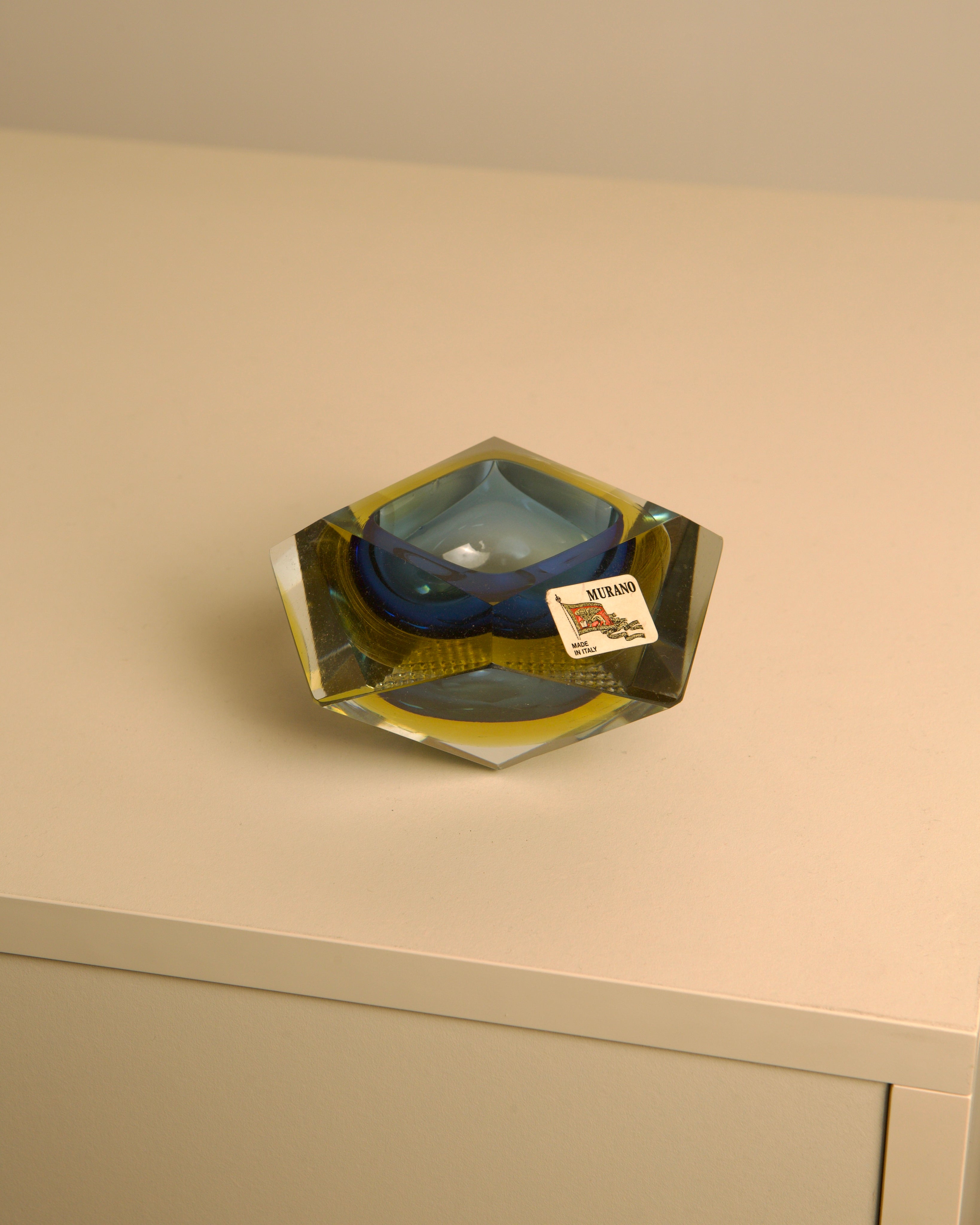 Blue Yellow Murano Glass Ashtray - Image 2